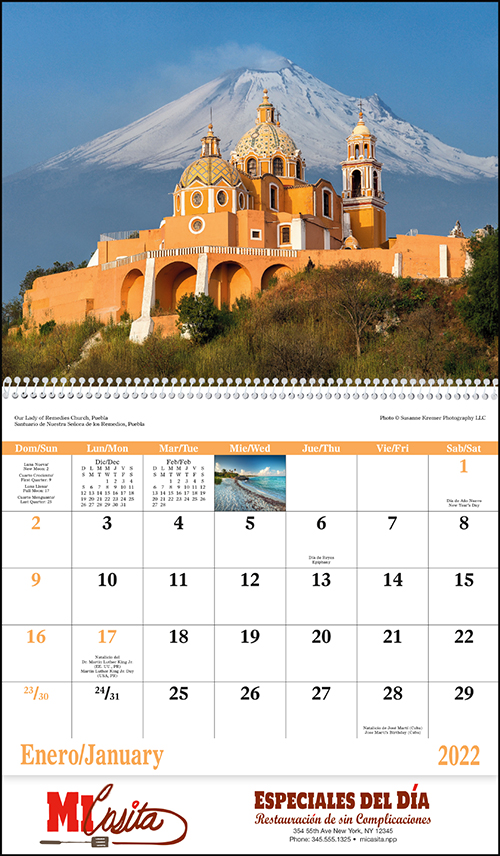 Mexico Spiral Bound Wall Calendar for 2022